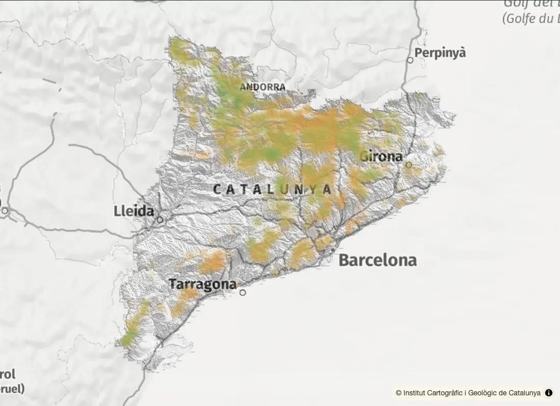 Exemple del mapa de bolets de Catalunya amb condicions simulades per sector