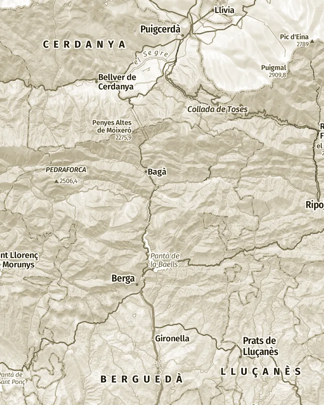 Mapa topogràfic de Berguedà, uns 47 km d’amplada
