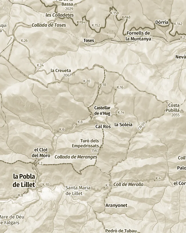 Mapa topogràfic de Castellar de n’Hug, uns 11 km d’amplada