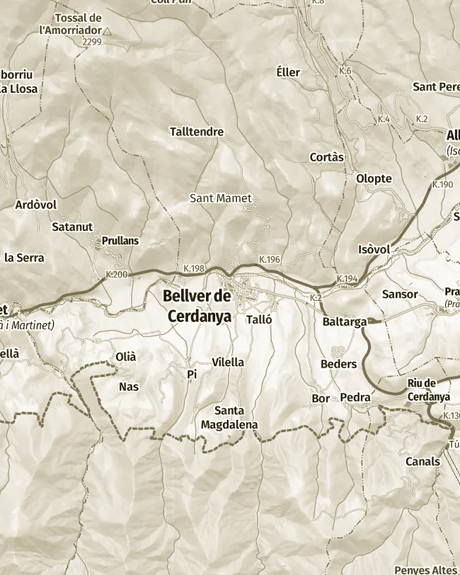 Mapa topogràfic de Bellver de Cerdanya, uns 11 km d’amplada