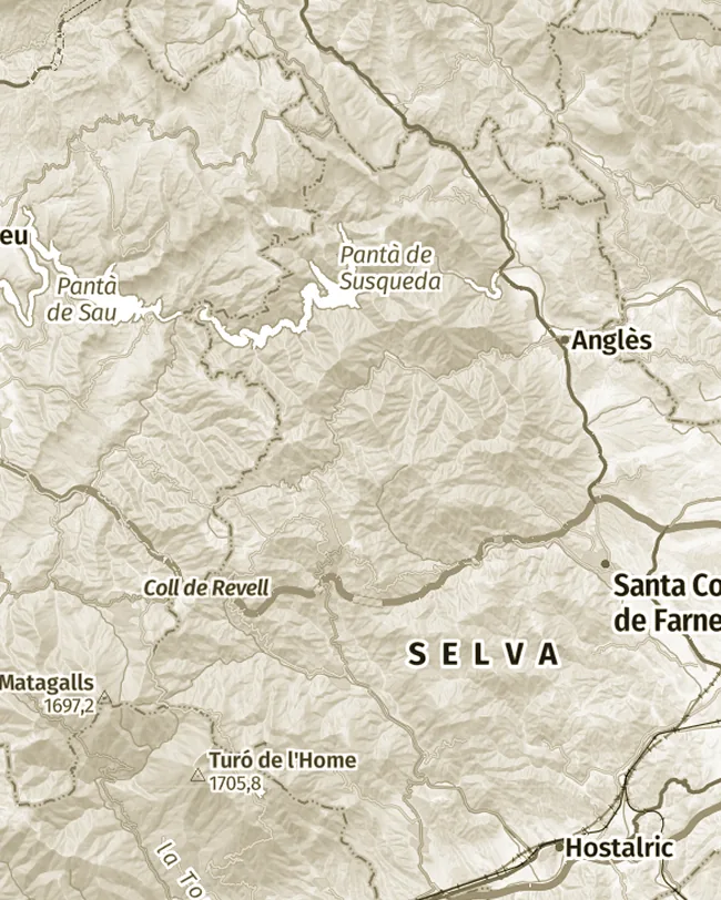 Mapa topogràfic de Guilleries, uns 33 km d’amplada