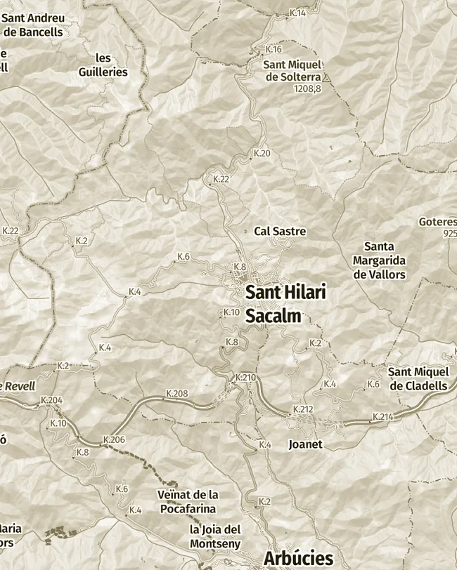 Mapa topogràfic de Sant Hilari Sacalm, uns 11 km d’amplada