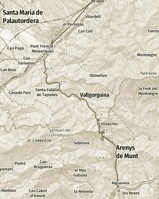 Mapa topogràfic de Vallgorguina, uns 11 km d’amplada