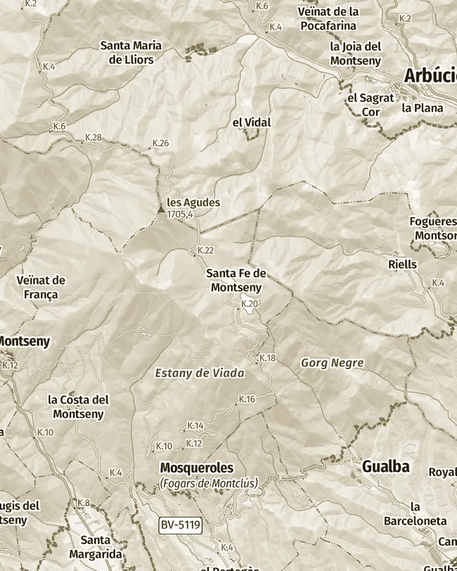 Mapa topogràfic de Santa Fe del Montseny, uns 11 km d’amplada