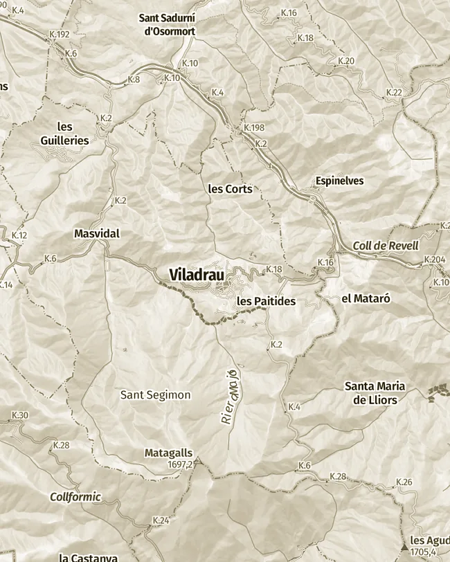 Mapa topogràfic de Viladrau, uns 11 km d’amplada