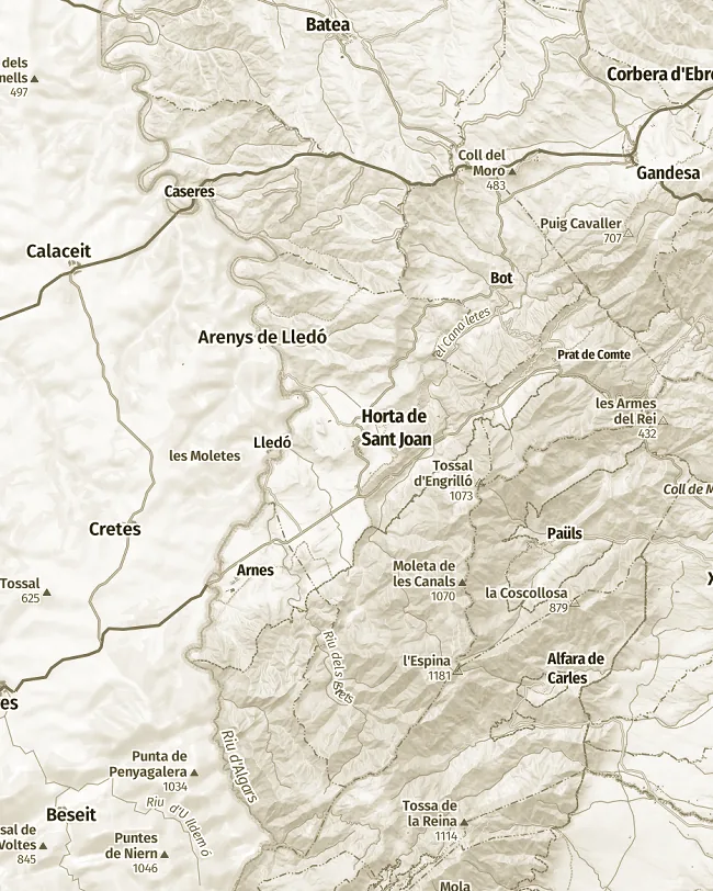 Mapa topogràfic de Ports, uns 27 km d’amplada