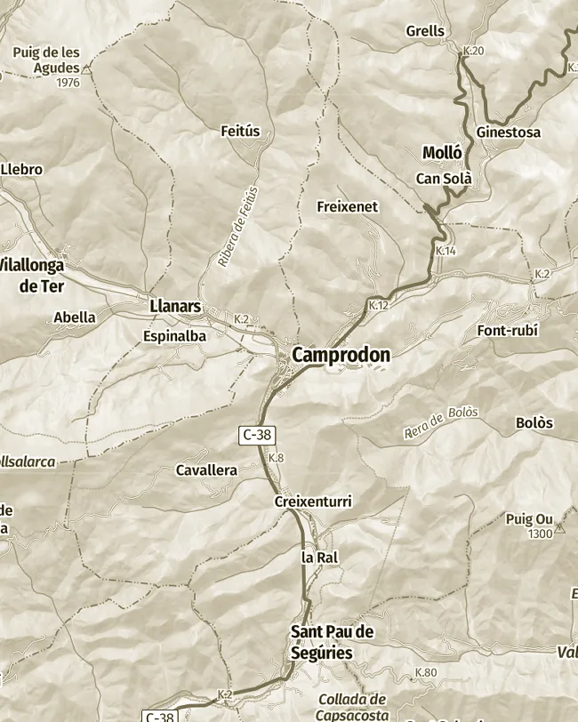 Mapa topogràfic de Camprodon, uns 11 km d’amplada