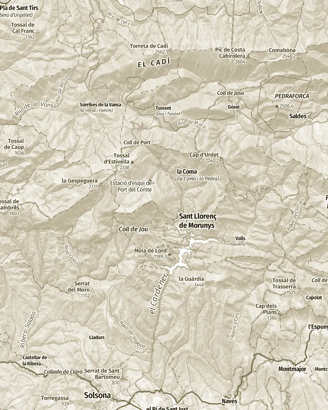Mapa topogràfic de Solsonès, uns 30 km d’amplada