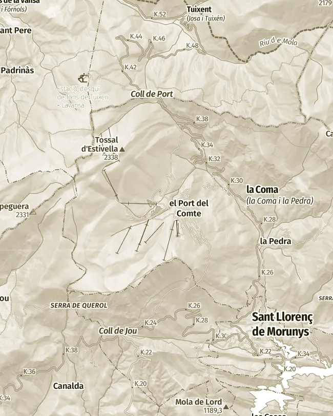 Mapa topogràfic de Port del Comte, uns 11 km d’amplada